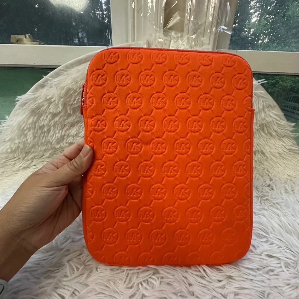 Michael Kors Neoprene Tablet Case Tangerine Embossed Monogram iPad Sleeve